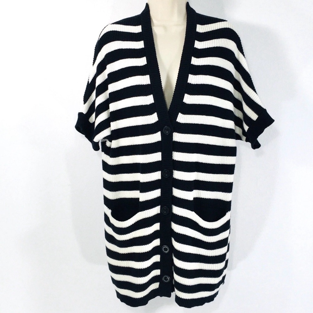 Cabi Oversized Striped Cotton Knit Cardigan Size S